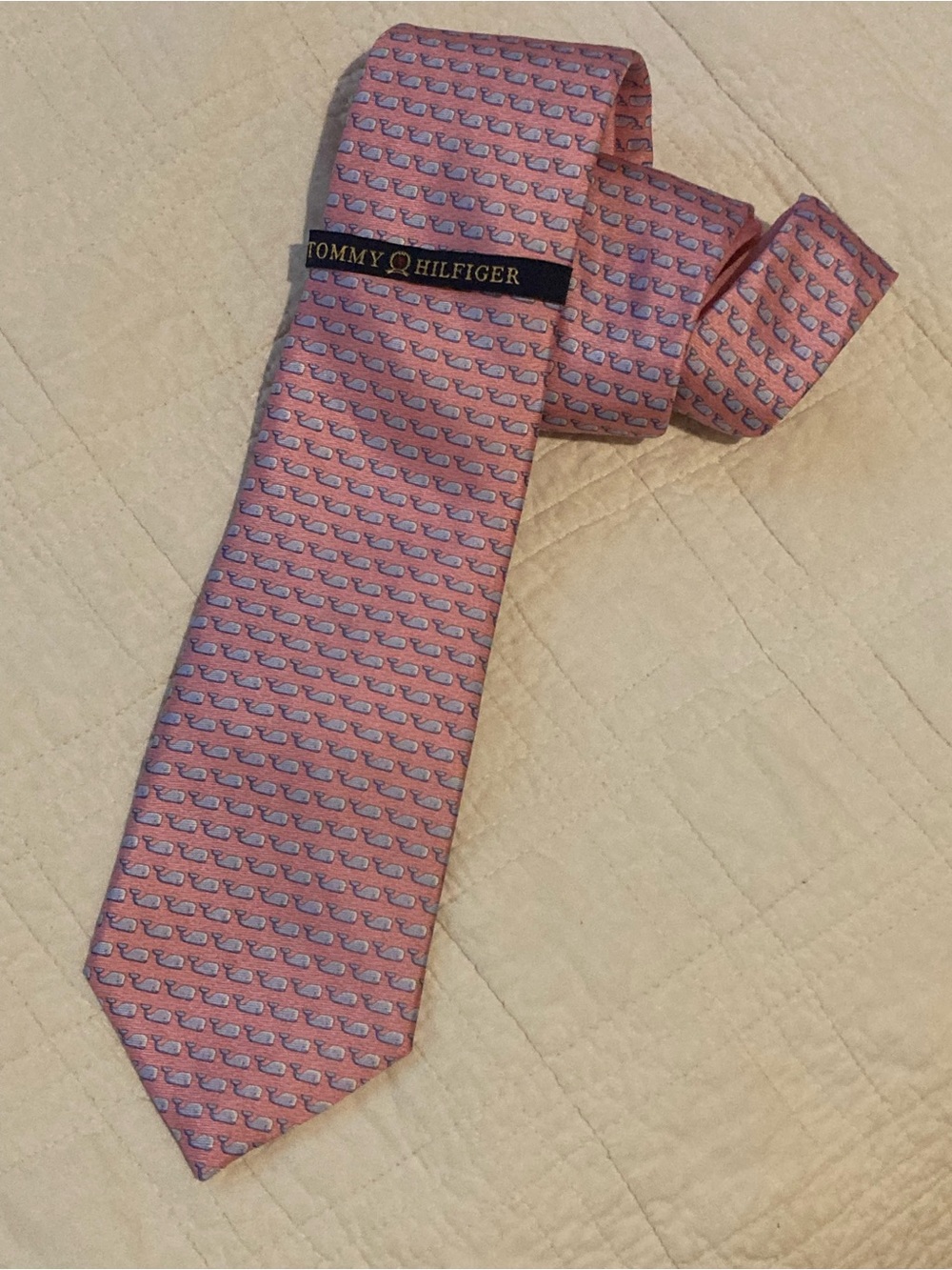 Tommy Hilfiger Pink Tie with Light Blue Whale Motif NWT